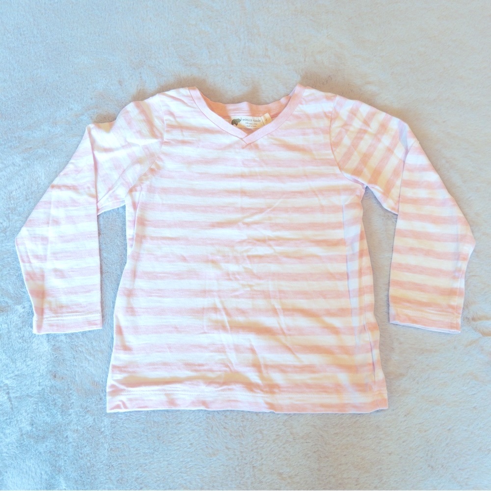 Monica + Andy Organic Stripe V-Neck Long Sleeve T-Shirt Pink White Size 4T